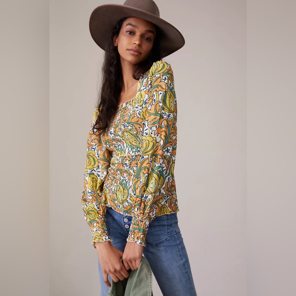 ANTHROPOLOGIE Smocked Femme Elastic Blouse | XS | NWT